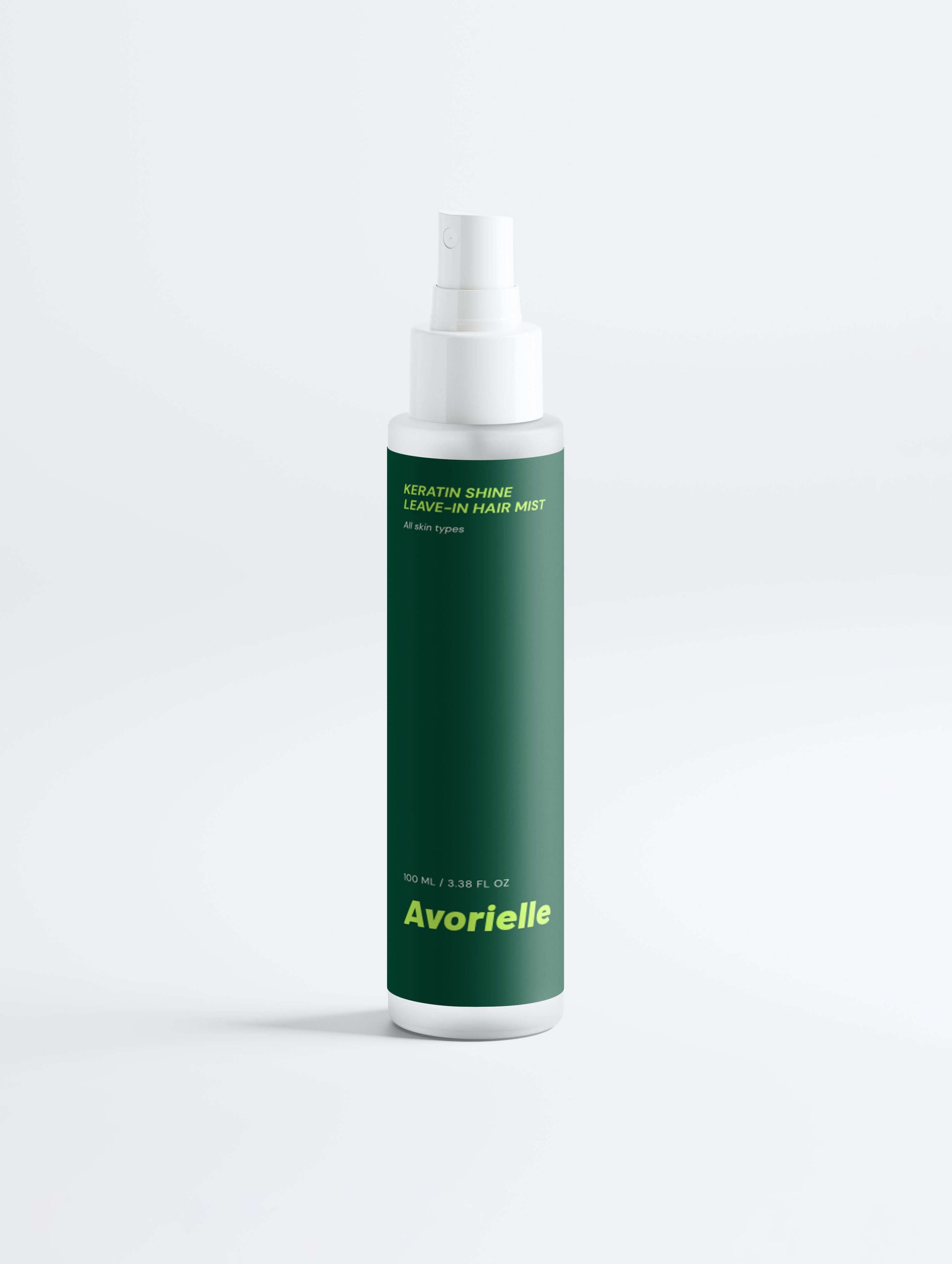 Keratin Shine Leave-In Hair Mist bottle for revitalizing and protecting hair, infused with beneficial ingredients.