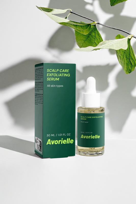 Scalp Care Exfoliating Serum bottle with packaging, designed for all skin types, promoting scalp health.